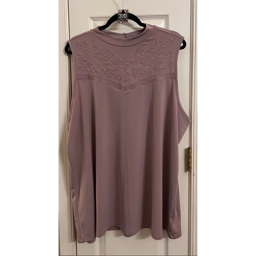 Torrid Womens Mauve Floral Embroidered Mock Neck Sleeveless Blouse Plus Size 4X